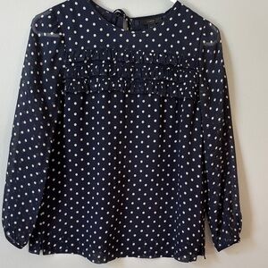 J. Crew Navy and White Polka Dot Blouse